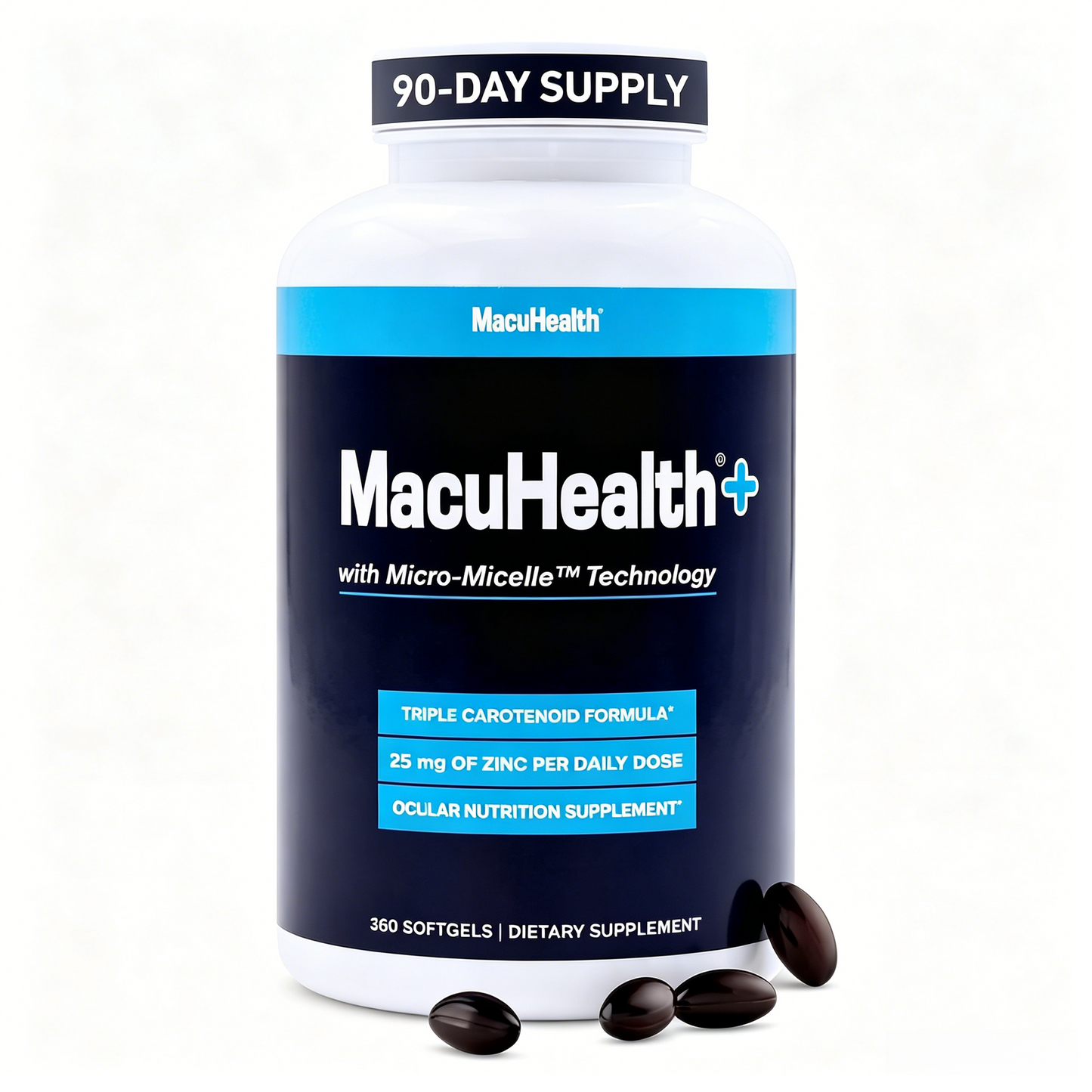 Macuhealth Plus+ Eye Vitamins Supplement for Adults - 90 Day Supply with Lutein, Zeaxanthin, and Meso-Zeaxanthin - Unflavored, Vitamin for Eyes